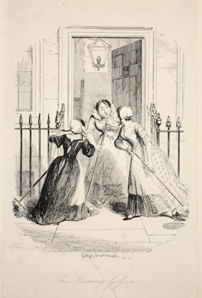The Morning Gossip, z Největšího moru života, hospoda. 1847. od George Cruikshank