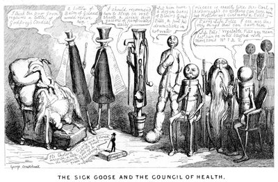 Nemocná husa a Rada zdraví, 19. století od George Cruikshank