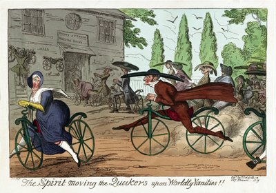 The Spirit move the Quakers upon Worldly Vanities!!, hospoda. 1819 (ručně kolorovaná rytina) od George Cruikshank
