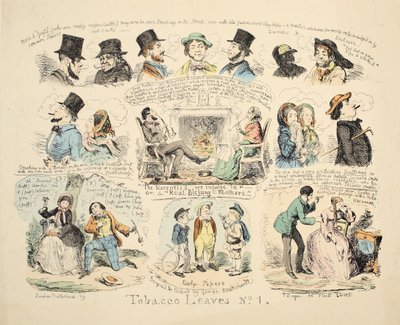 Tabákové listy č. 1, hospoda. 1851 (ručně kolorovaná rytina) od George Cruikshank