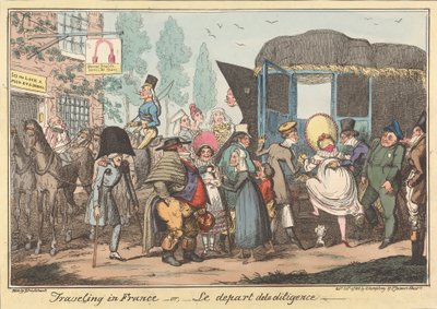 Cestování po Francii -nebo, -Odjezd dostavníku od George Cruikshank