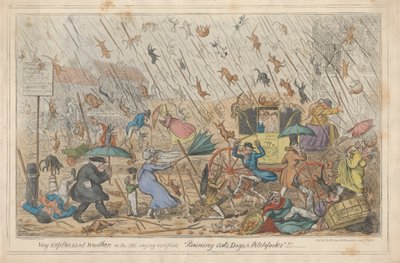 Velmi nepříjemné počasí, aneb staré rčení ověřené "Prší kočky, psi a vidle."!!! od George Cruikshank