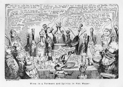 Víno v kvasu a lihoviny v horké vodě (rytí) od George Cruikshank