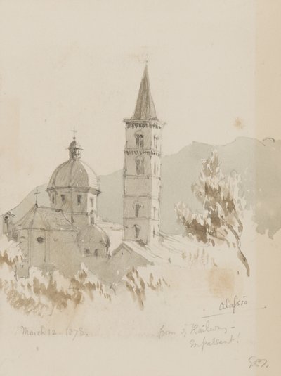 Alassio, od železnice, En Passant!, 12. března 1878 (tužka a čb na papíře) od George Douglas Tinling
