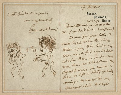 Dopis s kresbou Whistlera hrozivého du Mauriera od George du Maurier