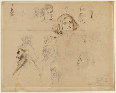 Hrubý náčrt některých postav v Trilby, včetně Trilby a Svengali (tužka, pero a inkoust na papíře) od George du Maurier
