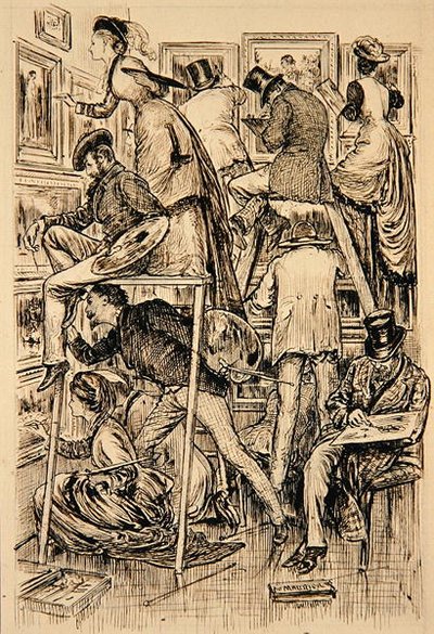 Lakovací den v Královské akademii od George du Maurier