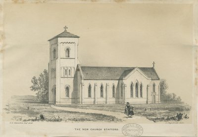 Stafford - Christ Church: tónovaná litografie a [?polovina 19. století] (tisk) od George E. Hamilton