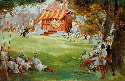 Rytířský turnaj, od Sira Nigela a bílé společnosti od Sira Arthura Conana Doylese (1859-1930) (olej na plátně položeném na palubě) (viz také 140868) od George Edmund Butler