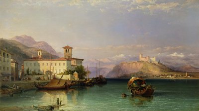 Arona a hrad Angera, jezero Maggiore, 1856 od George Edwards Hering