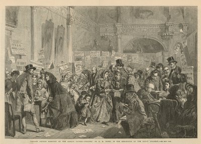 Volby sirotků v London Tavern (rytina) od George Elgar Hicks