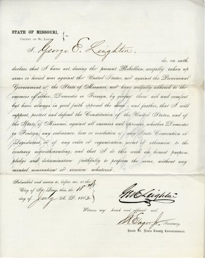 Věrnostní přísaha George E. Leightona z Missouri, hrabství St. Louis od George Eliot Leighton