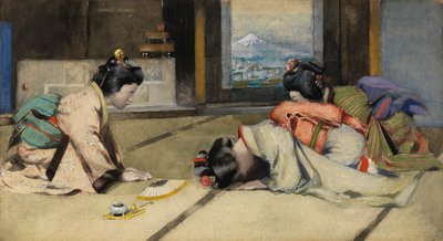 Doma v Japonsku aneb Pozdravy (akvarel na papíře) od George F. Henry