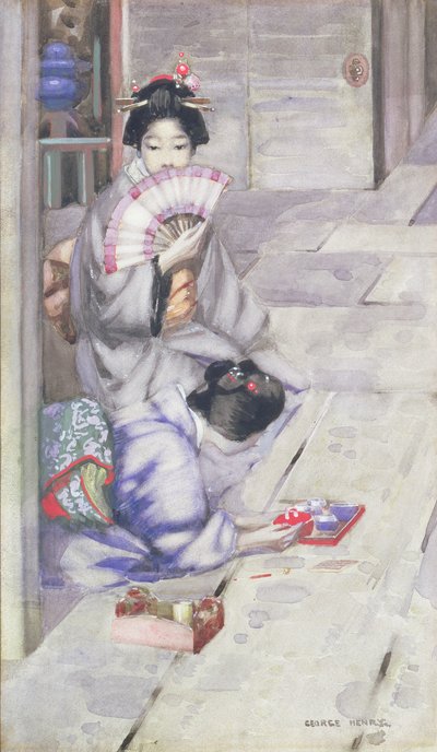Geisha Drinking Tea (Wc na papíře) od George F. Henry