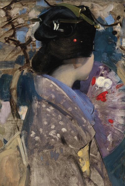 Japanilainen nainen tuulettimen kanssa od George F. Henry