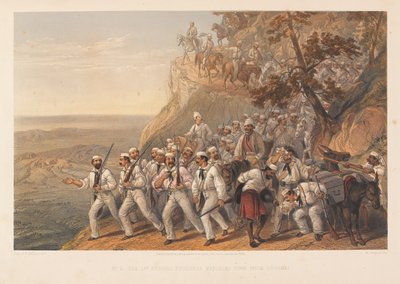 ?První bengálští střelci pochodující dolů z Dugshai?, 1857 od George Francklin Atkinson