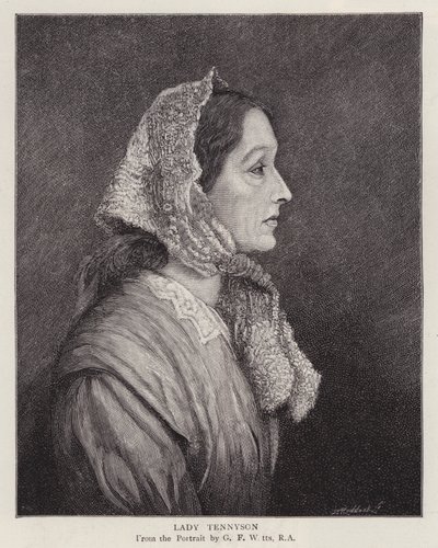 Portrét Emily Tennysonové, Lady Tennysonové, manželky laureáta anglického básníka Alfreda, Lorda Tennysona (litho) od George Frederick (after) Watts