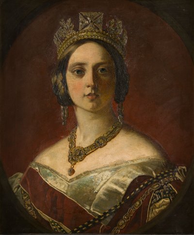 Portrét královny Viktorie, když mladá dáma (1819-1901), kolem 1843-1901 (olej na plátně) od George Frederick Clarke