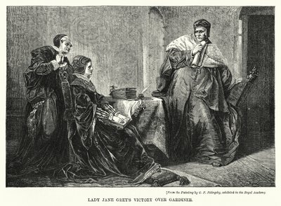 Vítězství lady Jane Greyové nad Gardinerem (rytina) od George Frederick Folingsby