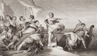 Král Alfréd pobízel Anglosasy k odrazení invaze Dánů v roce 876, z „Ilustrace anglické a skotské historie“ svazek I od George Frederick Watts