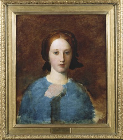 Portrét paní Prescott Decie, délka přes prsa, v modrých šatech - skica od George Frederick Watts