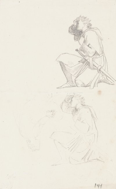 Studie klečícího rytíře (grafit) od George Frederick Watts