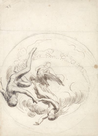 Studie kruhové stropní dekorace (pero a hnědá tuš, grafit) od George Frederick Watts