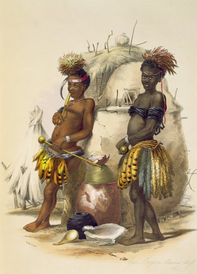 Dabiyaki a Upapazi, Zulu Boys in Dancing Dress, deska 17 z „The Kafirs Illustrated“, 1849 od George French Angas