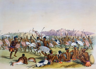 „Zuluský lovecký tanec poblíž pohoří Engooi“, 1849 od George French Angas