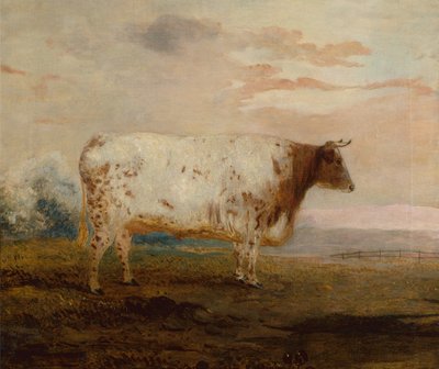 Juno, Kráva s červeným krátkým rohem v rozsáhlé krajině (olej) od George Garrard
