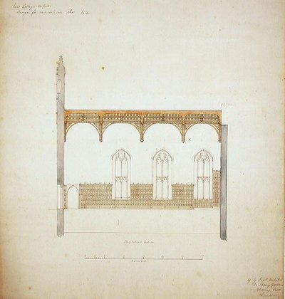 New College Oxford: Návrh střechy nové haly od George Gilbert Scott