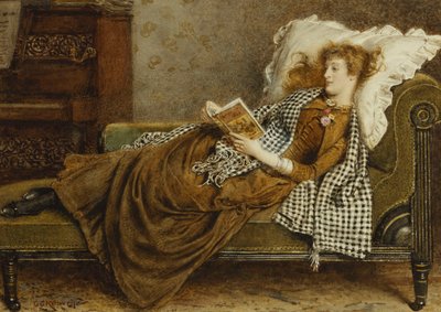 Mladá dáma čtoucí v interiéru, od George Goodwin Kilburne