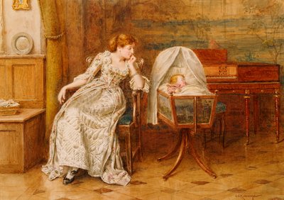 Interiér s matkou a dítětem od George Goodwin Kilburne