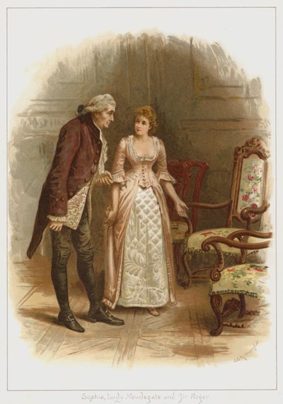 Sophia, Lady Newdegate a Sir Roger (barevné lito) od George Goodwin Kilburne