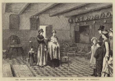 Pařížská výstava, holandský dům, příprava na křest ve Frísku od George Goodwin Kilburne