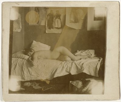 Marie Jordan leží nahá na posteli od George Hendrik Breitner