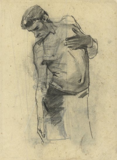 Modelová studie stojícího polonahého muže, dívá se dolů od George Hendrik Breitner