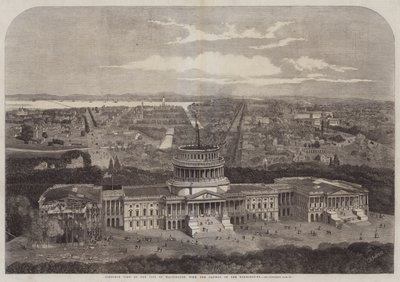 Pohled z ptačí perspektivy na město Washington s Kapitolem v popředí od George Henry Andrews