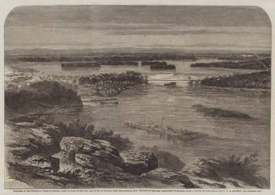 Pokrok prince z Walesu v Kanadě, pohled na část města a řeku Ottawa, z Barrack Hill, místa nových budov parlamentu od George Henry Andrews