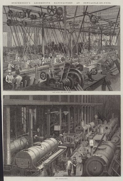 Stephensonova lokomotivní manufaktura v Newcastle-on-Tyne od George Henry Andrews