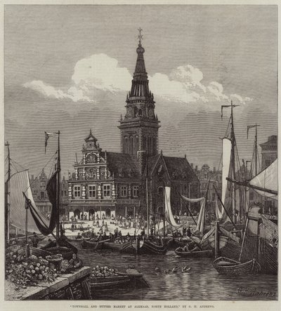 Radnice a trh s máslem v Alkmaaru, Severní Holandsko od George Henry Andrews