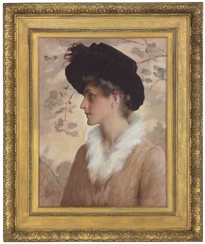 Portrét dámy, poloviční délka, na sobě černý klobouk a kožešinová štóla, 1888 od George Henry Boughton