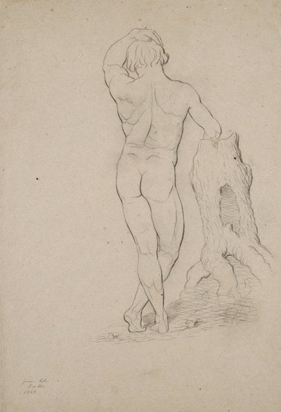 Bez názvu - Mužský akt, pohled zezadu, 1846 (uhl na hnědém tkaném papíře) od George Henry Hall