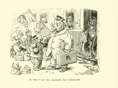 Pan Nosorožec senzačně vstoupil do Aklimatizačního města (litografie) od George Henry Thompson
