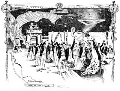 Téma kriketu pro návrh jídelního lístku, 1911 1912. od George Hillyard Swinstead