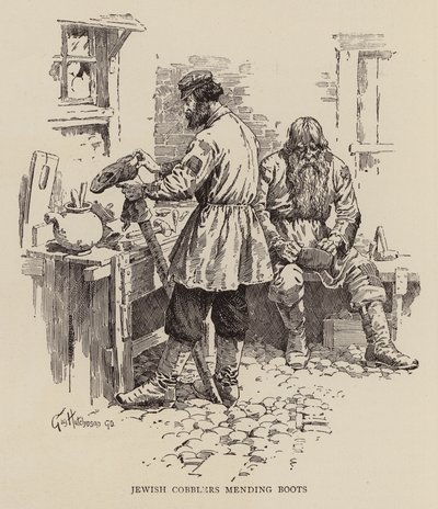 Židovští ševci spravují boty (rytina) od George Hutchinson