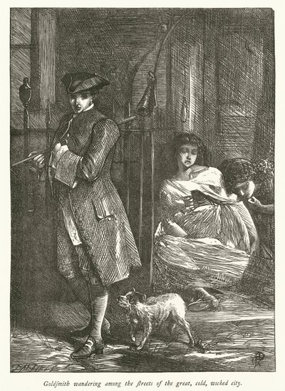 Zlatník putující mezi ulicemi velkého, chladného, zlého města (rytina) od George John Pinwell