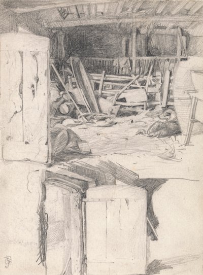 Studie pro „Husu“, 1867: Interiér stodoly od George John Pinwell