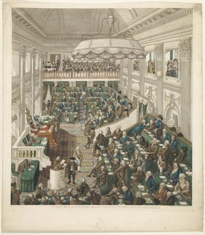 První národní shromáždění v Haagu, 1796 Přesné zobrazení Národního shromáždění v Haagu (název na objektu) od George Kockers