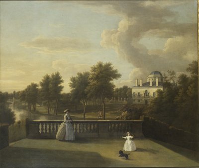 Pohled na Chiswick Villa z balkónu nad kaskádou s jezerem od George Lambert